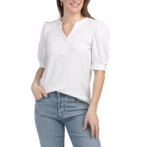 EAST OF JUNE White Ribbed Henley Top